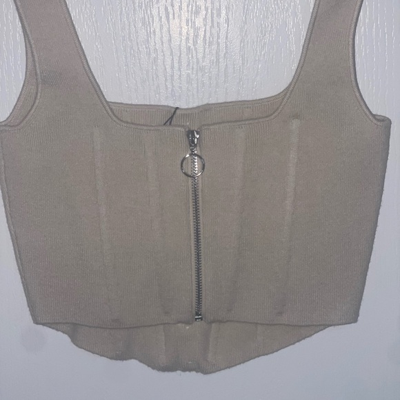 GUIZIO Danielle GUIZIO Cream Tan Knit Ribbed Button-Front Corset Top Zip Back XL - Picture 13 of 14